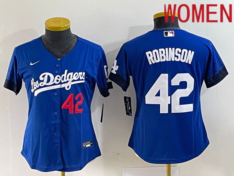 Women Los Angeles Dodgers #42 Robinson Blue City Edition Nike MLB Jerseys